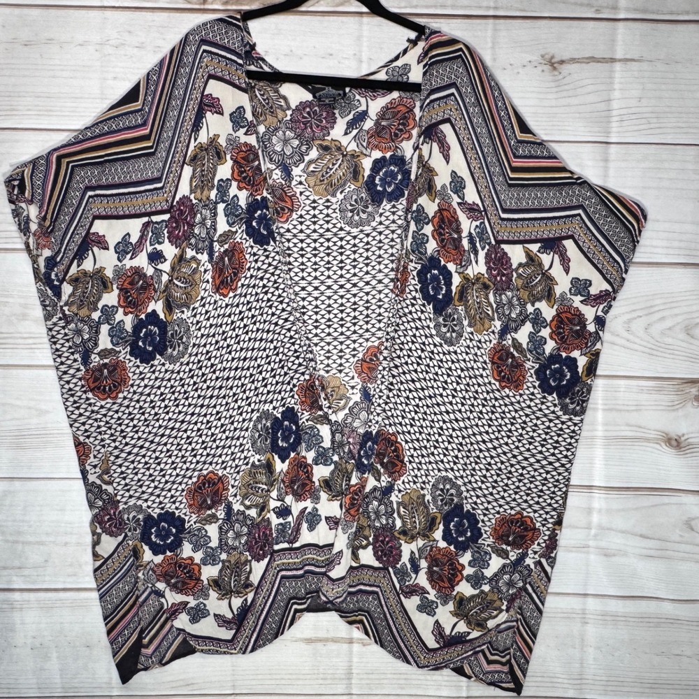 Angie Floral‎ Kimono Wrap Top Small Boho Open Front Cardigan Rayon Mixed Print